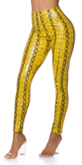 hoge taille leder broek slangen-print geel